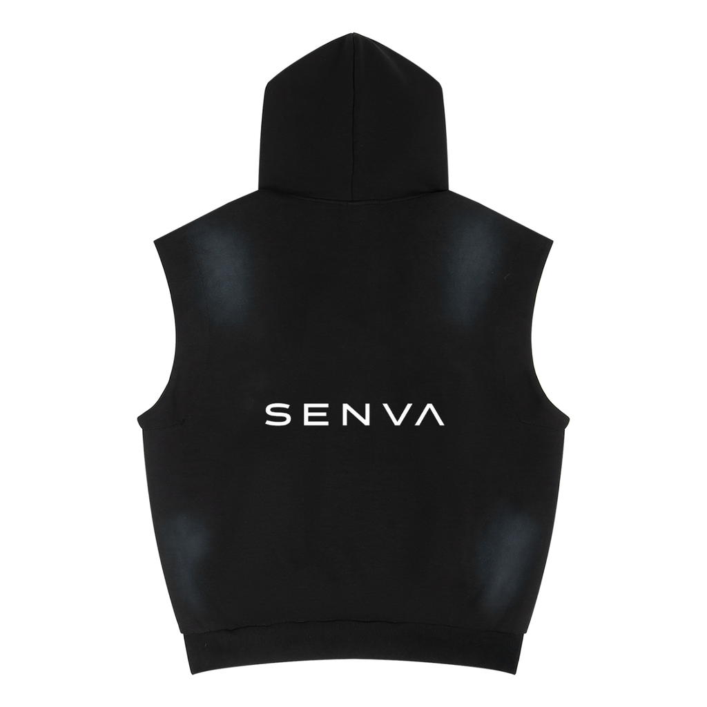 SENVA Vintage Wash Sleeveless Hoodie – Black