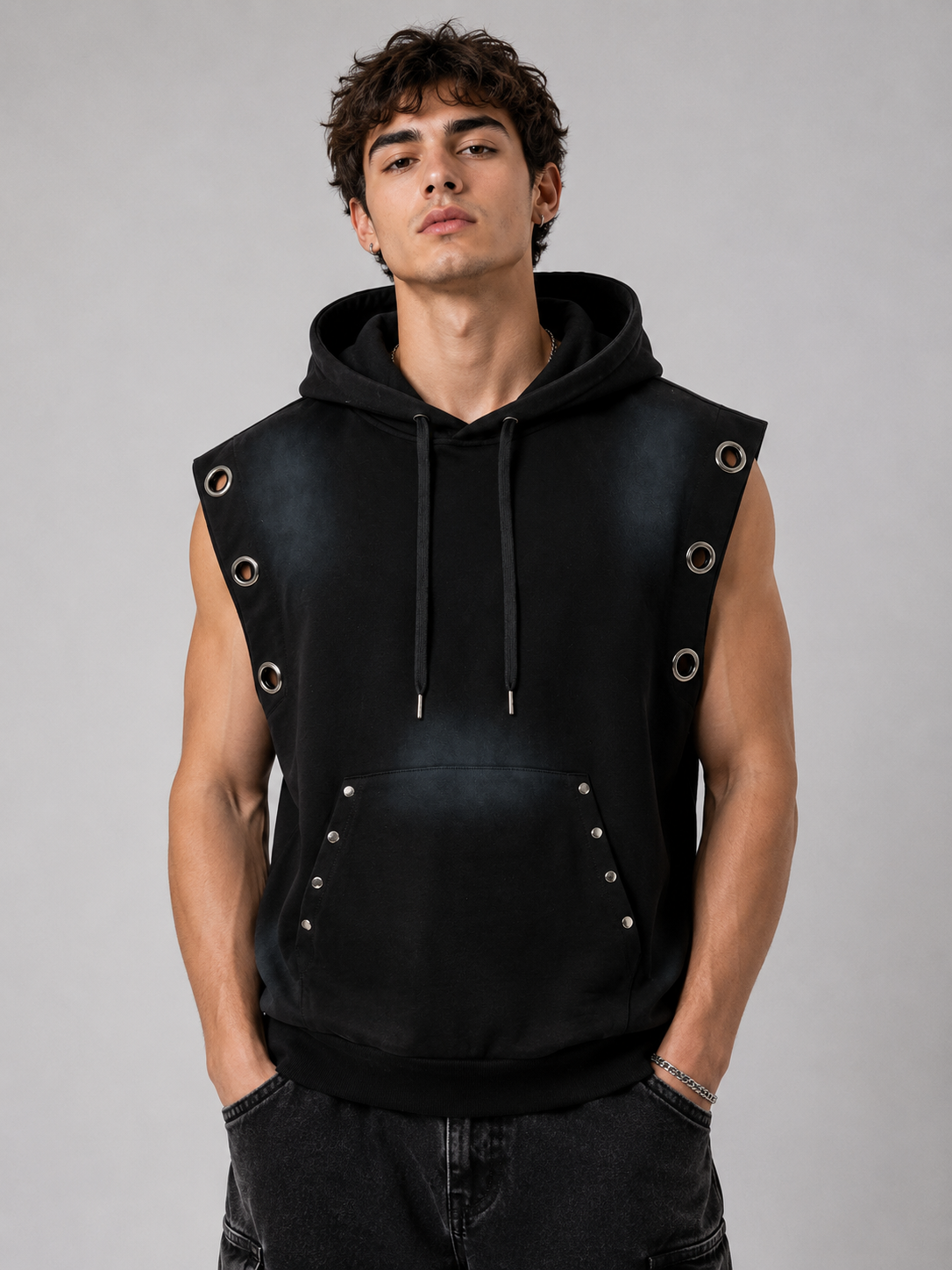 SENVA Vintage Wash Sleeveless Hoodie – Black