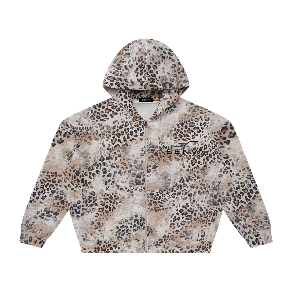 SENVA Vintage Wash Leopard Full-Zip Hoodie