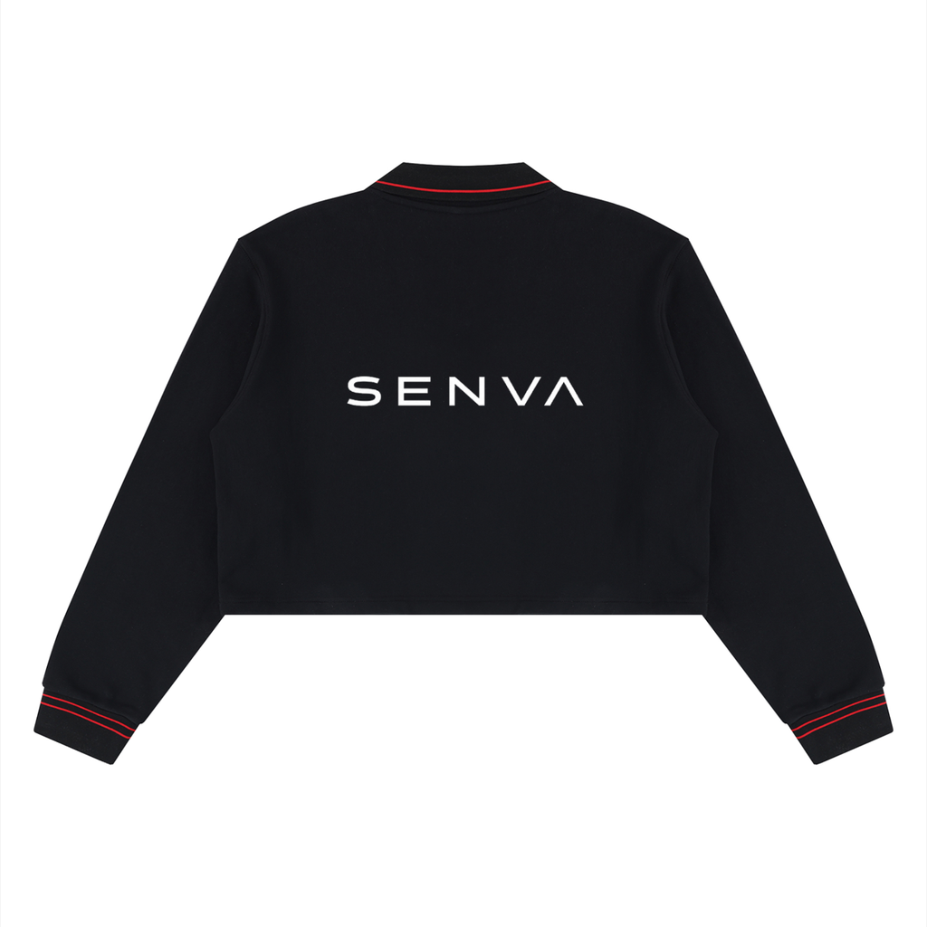 SENVA Women’s Cropped Collared Sweatshirt – Black