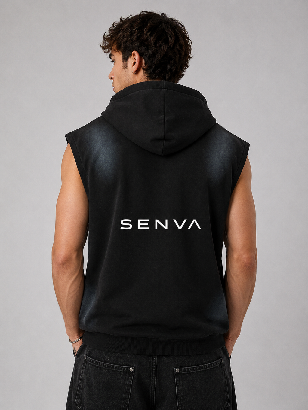SENVA Vintage Wash Sleeveless Hoodie – Black