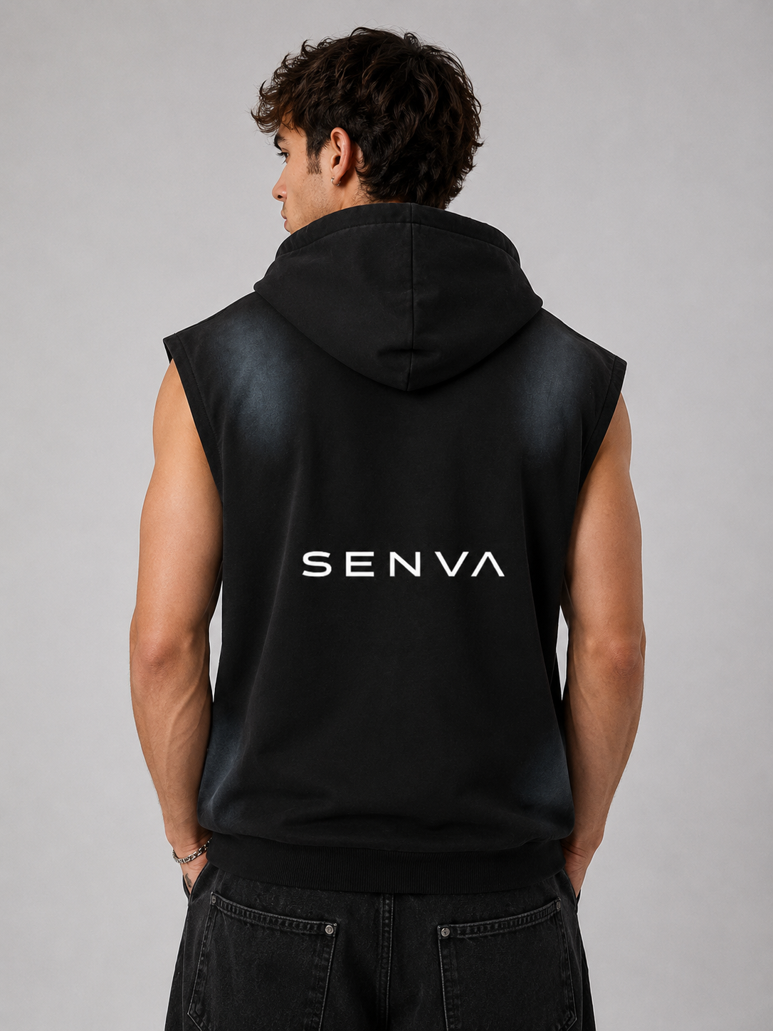 SENVA Vintage Wash Sleeveless Hoodie – Black