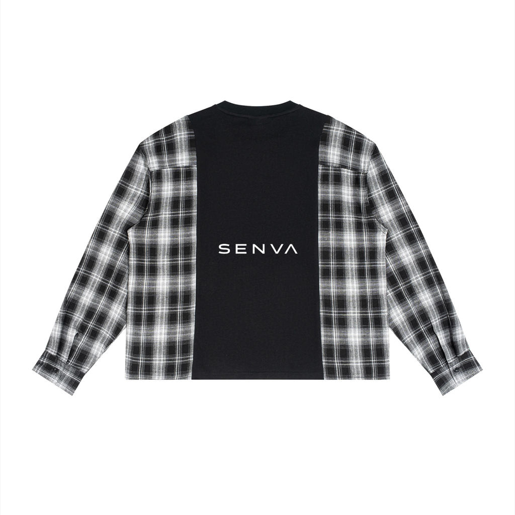 SENVA Plaid Panel Long-Sleeve T-Shirt – Black