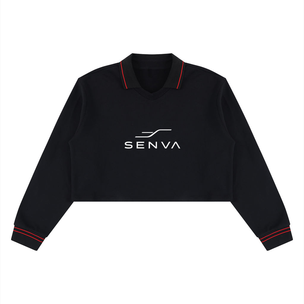 SENVA Women’s Cropped Collared Sweatshirt – Black
