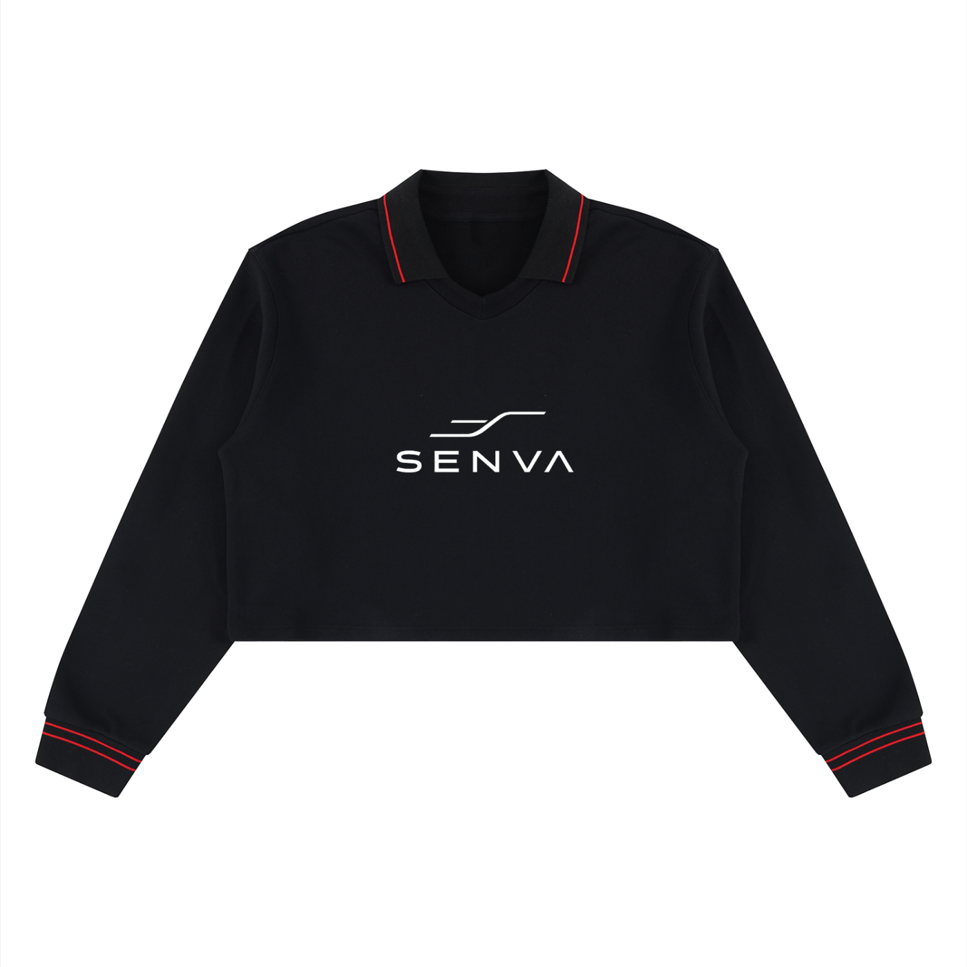 SENVA Women’s Cropped Collared Sweatshirt – Black